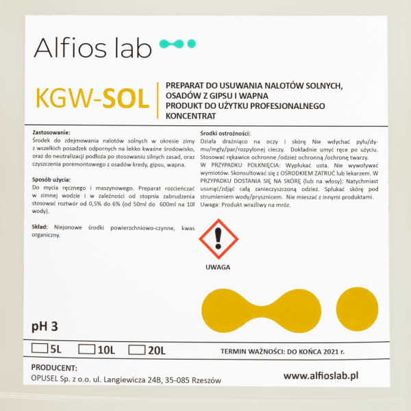 KGW-SOL do usuwania nalotów solnych osadów z gipsu i wapnia profesjonalny alfios lab